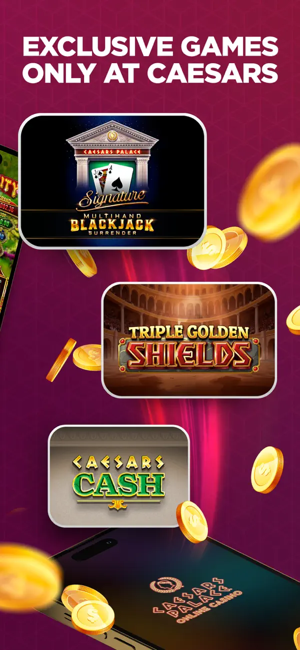 Caesars Palace Online exclusive titles including Caesars Cash and branded blackjack