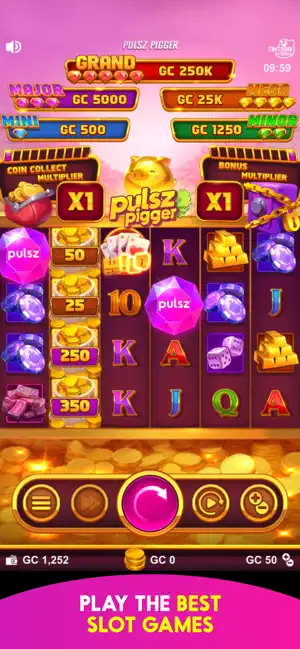 Pulsz Piggies slot game with Gold Coin balance and grand-major-mini progressive jackpots