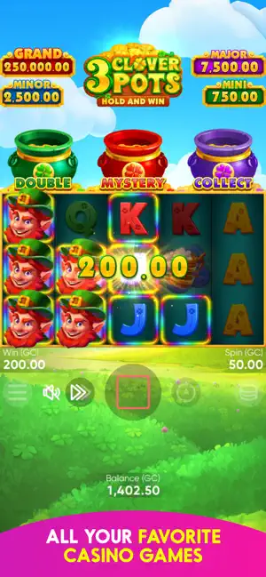 Pulsz Clover Pots Hold and Win slot displayed in the mobile app