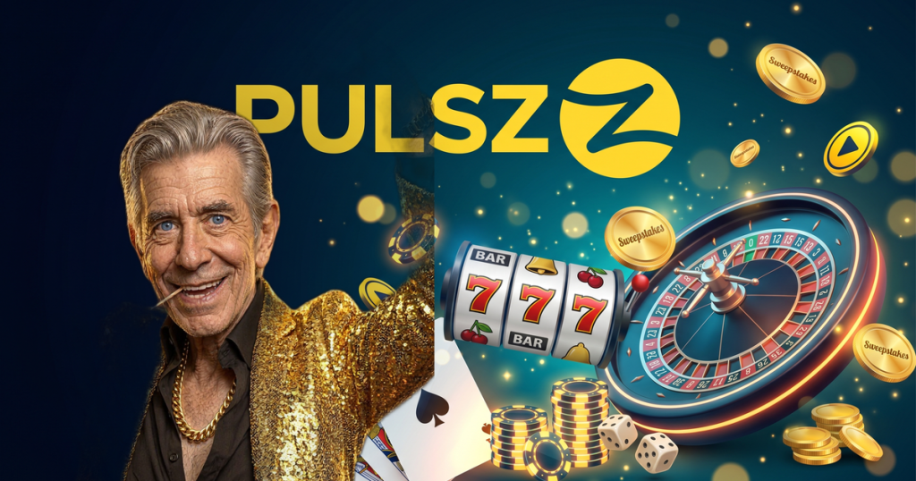 PULSZ casino review featuring ChipReign character, branded game montage backdrop