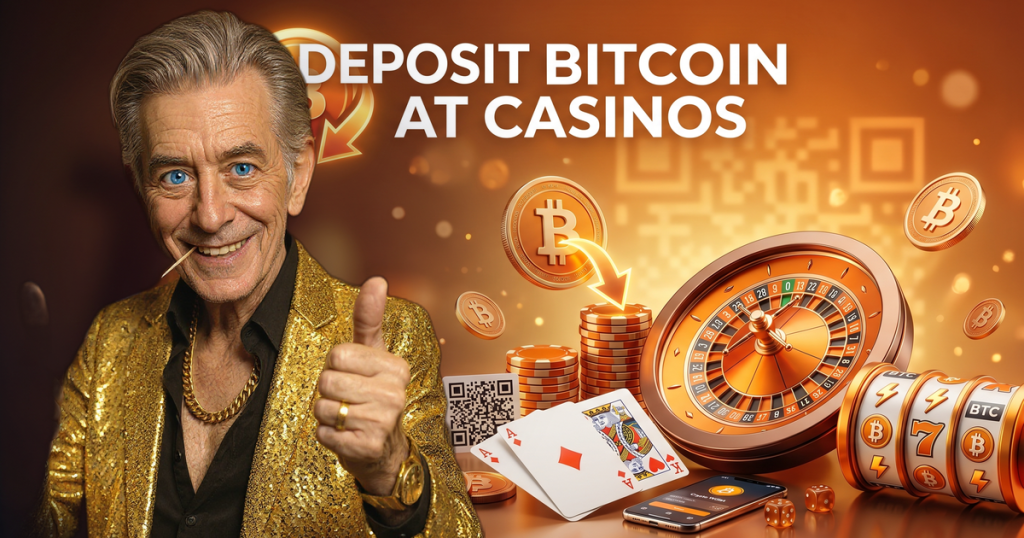 DEPOSIT BITCOIN AT CASINOS casino review featuring ChipReign character, branded game montage backdrop