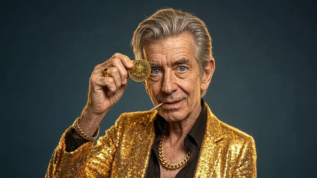 Chip inspecting a coin, is crypto gambling anonymous