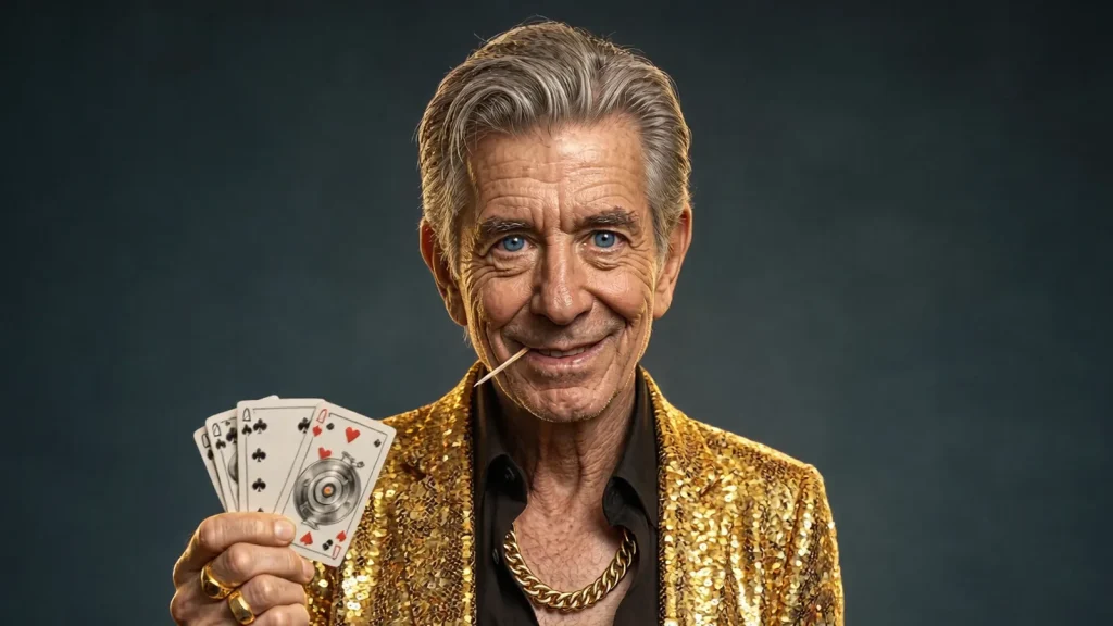Chip with a poker face holding cards, illustrating the best poker sites