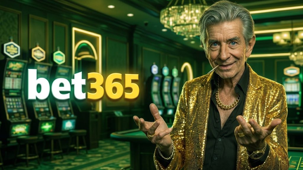 Chip, the ChipReign host in his gold sequin blazer, in a bet365 casino lobby with the bet365 logo in its brand colours
