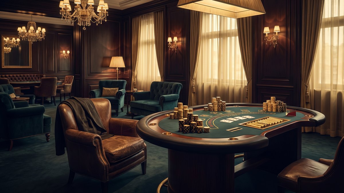 Illustration of a high-limit blackjack table with towering chip stacks
