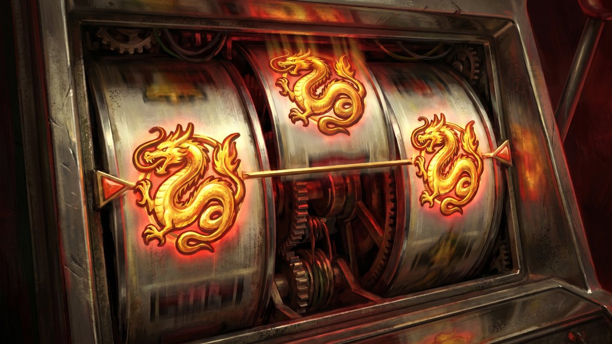 Illustration of a slot reel with two jackpot symbols on the line and the third just above