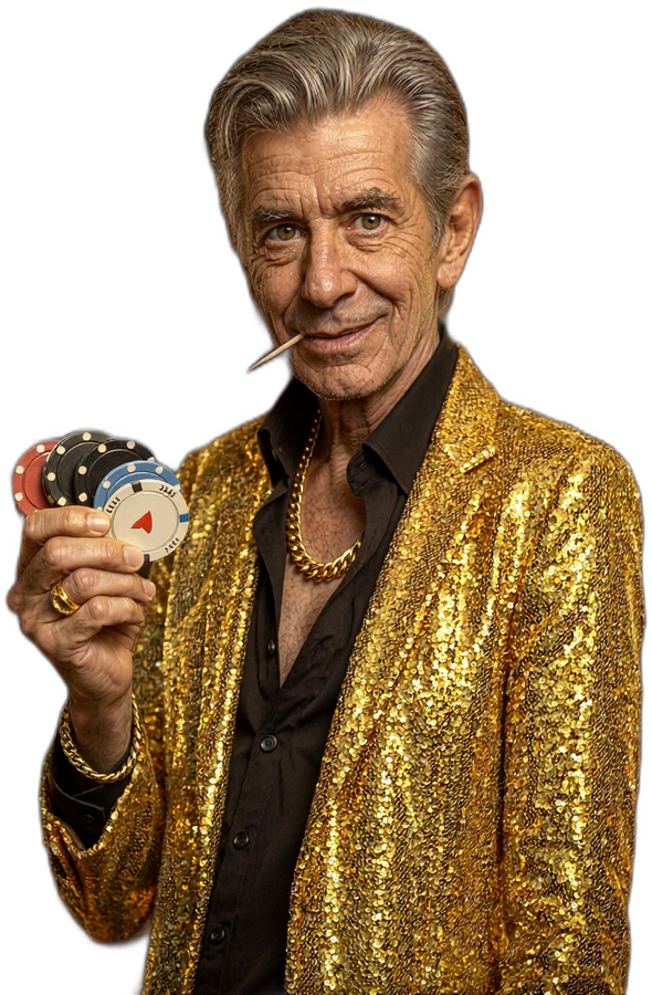 Chip, the ChipReign host, in his gold sequin blazer