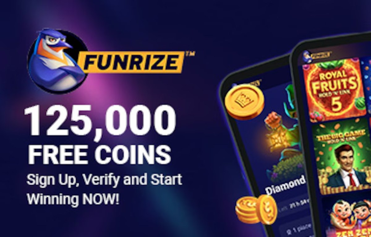 Funrize 125000 free coins promotion with the penguin mascot