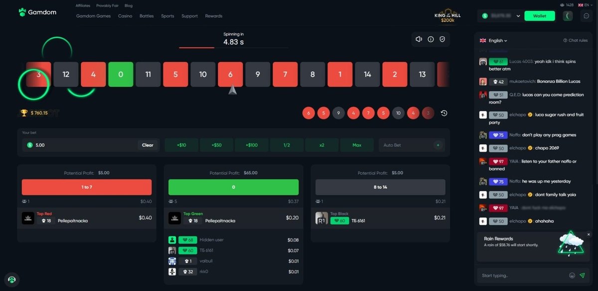 Gamdom provably fair Originals roulette game with the live community chat