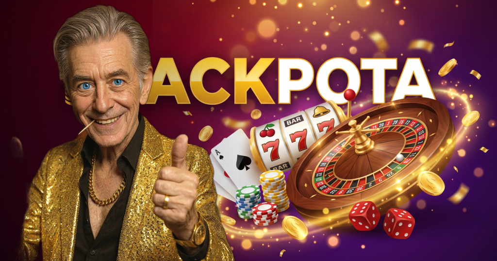 JACKPOTA casino review featuring ChipReign character, branded game montage backdrop