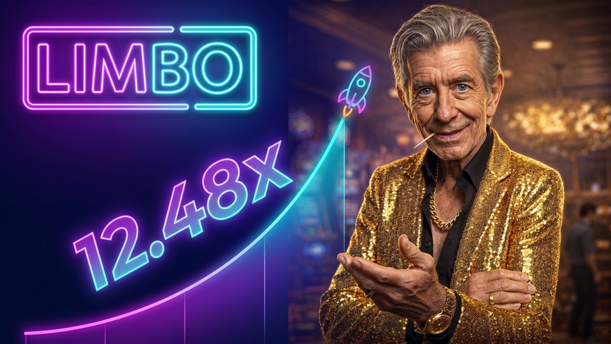 Chip with arms crossed beside a LIMBO neon sign with a rising multiplier