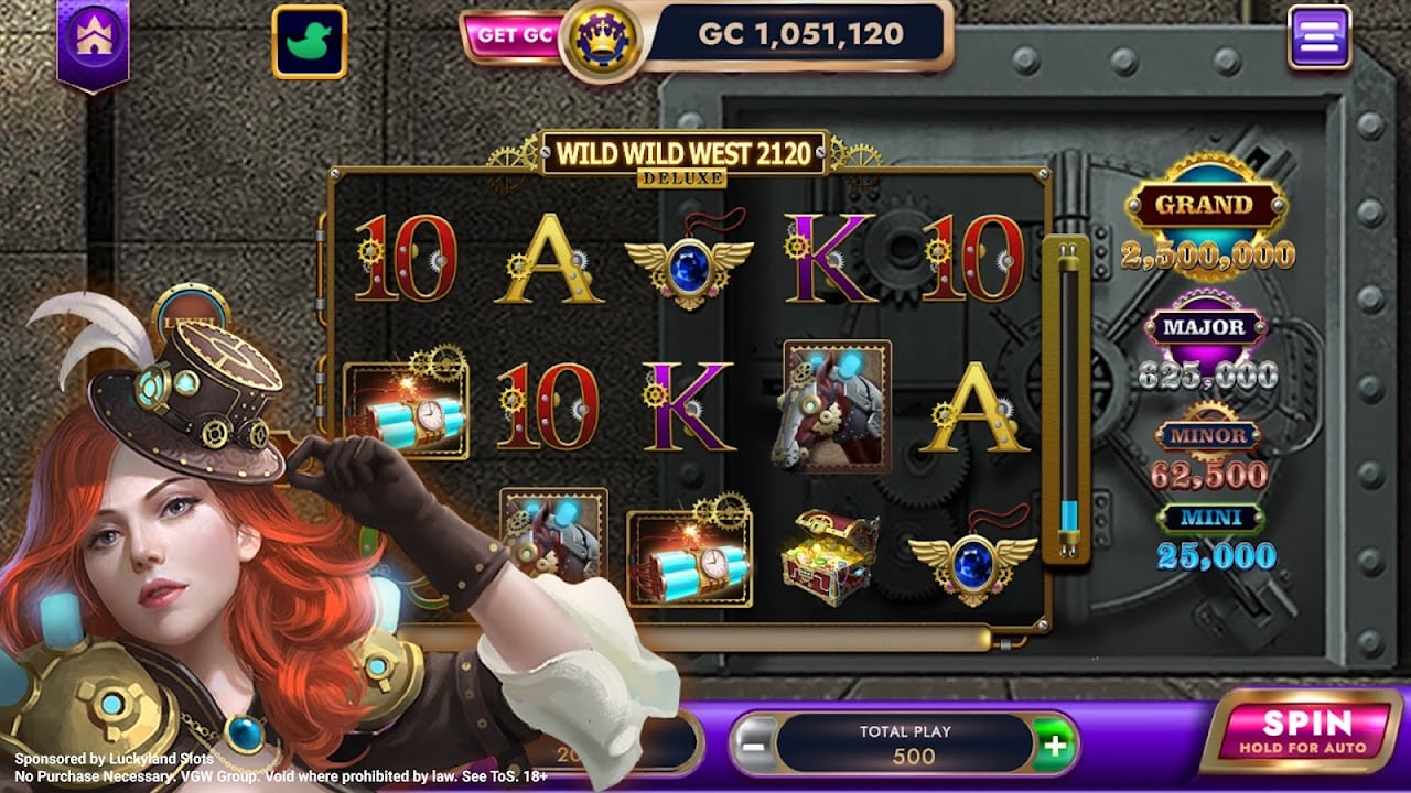 LuckyLand Slots Wild Wild West 2120 Deluxe slot with a four-tier progressive jackpot ladder