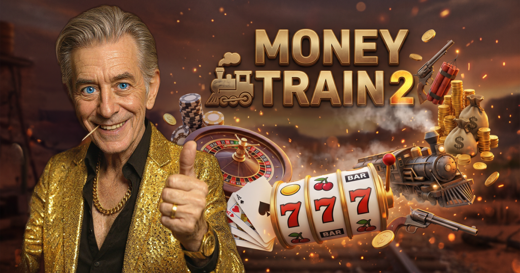 MONEY TRAIN 2 casino review featuring ChipReign character, branded game montage backdrop