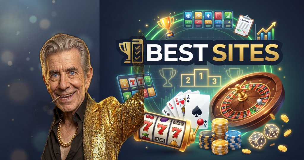 BEST SITES casino review featuring ChipReign character, branded game montage backdrop