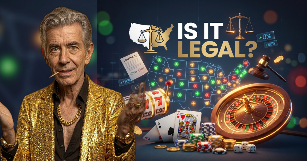 IS IT LEGAL? casino review featuring ChipReign character, branded game montage backdrop