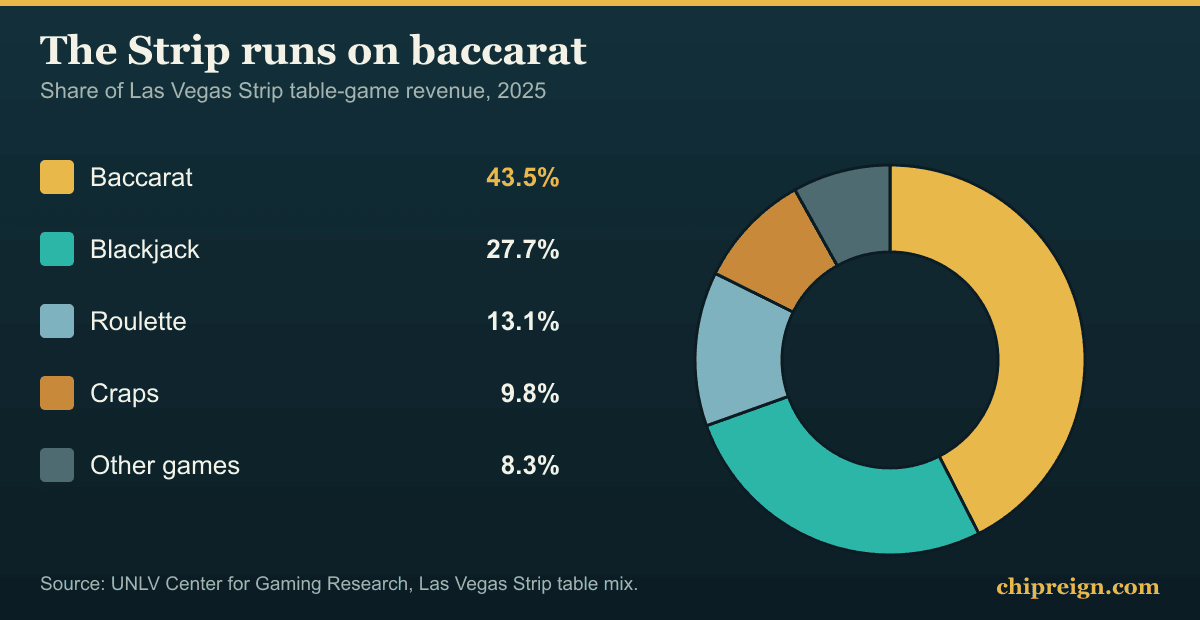 Donut chart of Las Vegas Strip table game revenue baccarat 43 percent