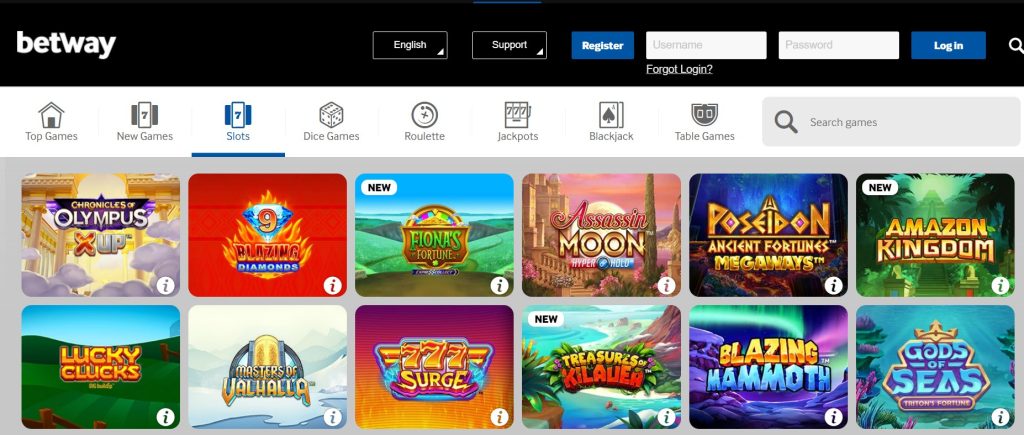 Betway Casino games lobby