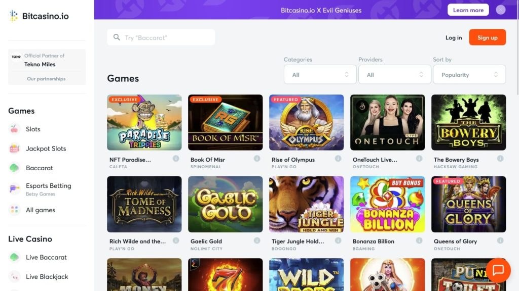 Bitcasino.io casino games lobby