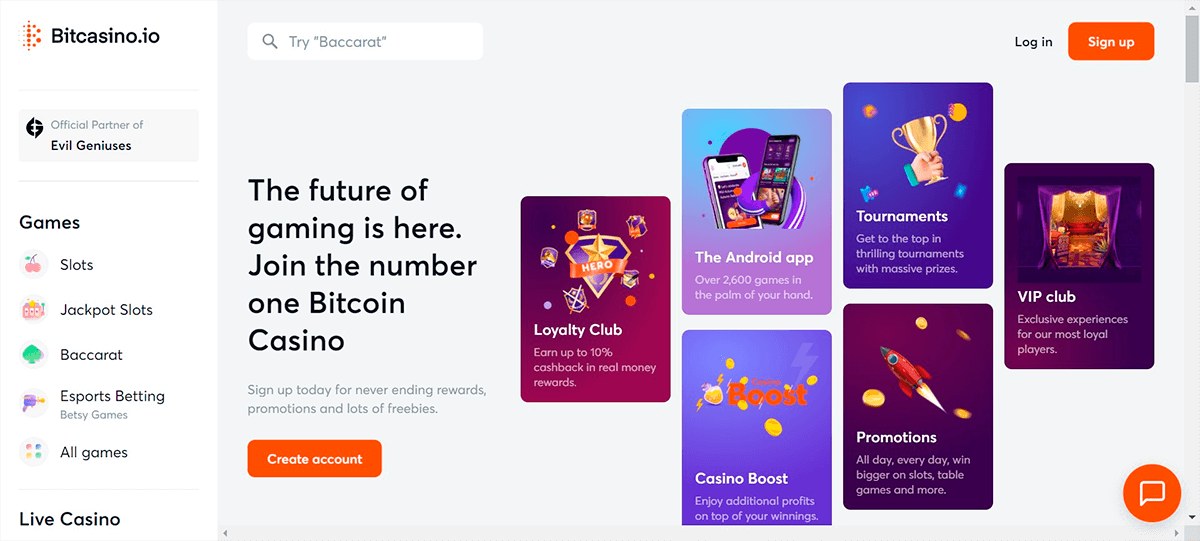 Bitcasino.io Bitcoin casino homepage