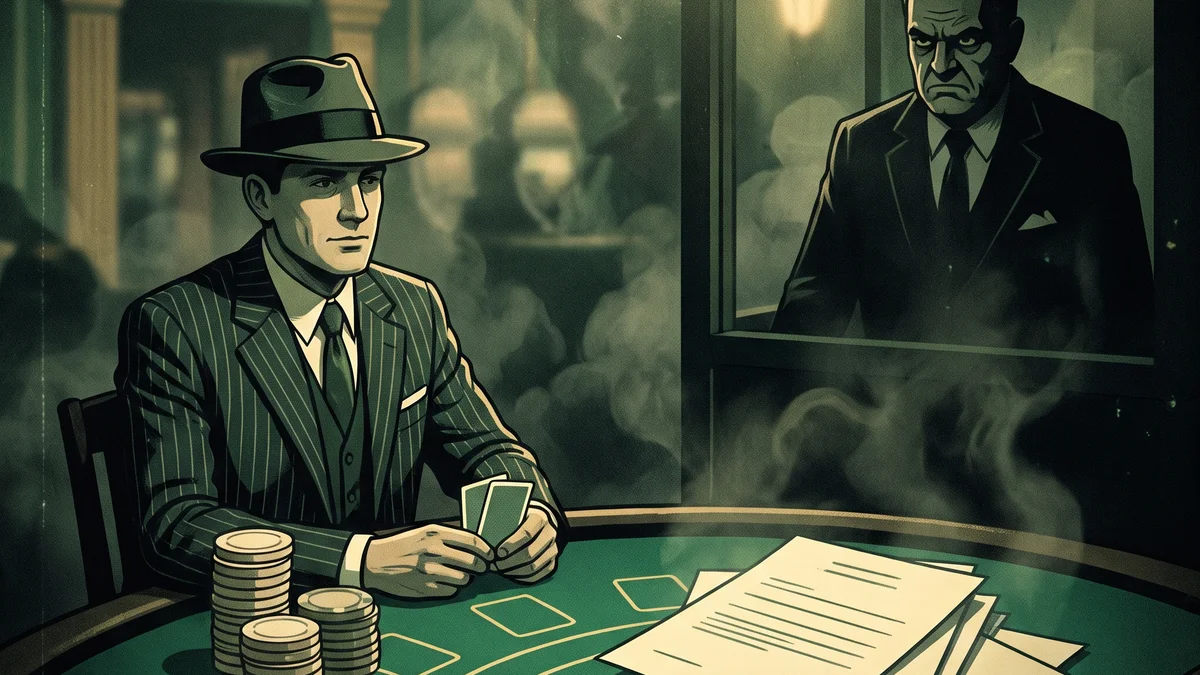 Illustration of a high-limit blackjack standoff with the pit boss
