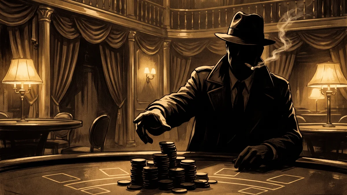 The cigar-smoking silhouette of a high roller tossing a huge stack of chips
