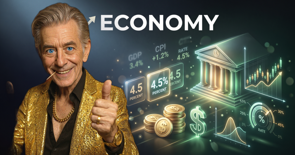 ECONOMY casino review featuring ChipReign character, branded game montage backdrop