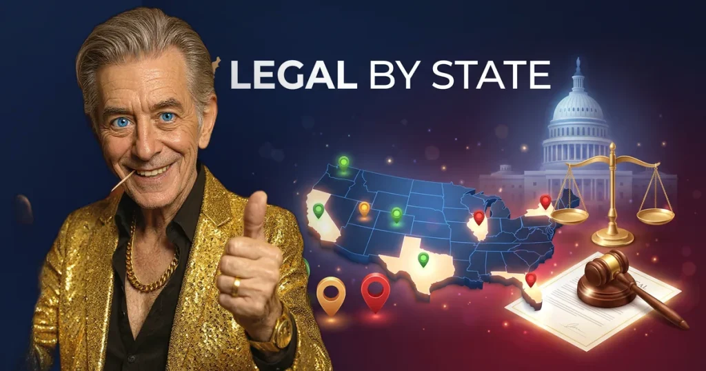 Map of US prediction market legality by state, ChipReign guide to Kalshi and Polymarket