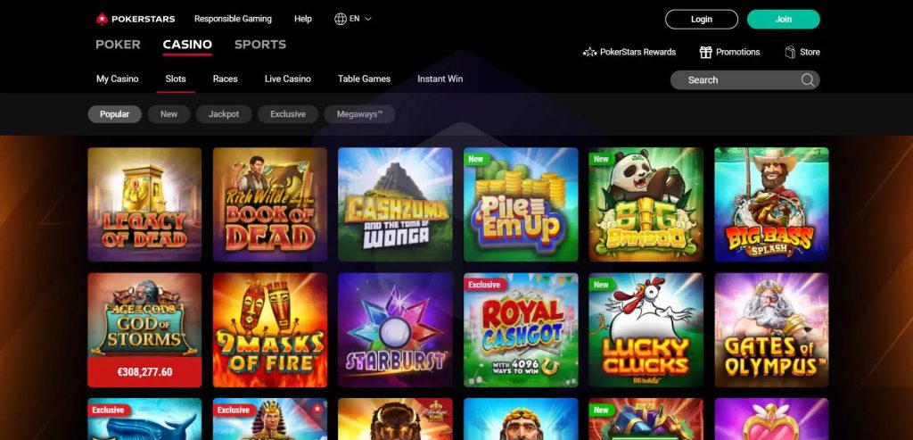 PokerStars Casino games lobby