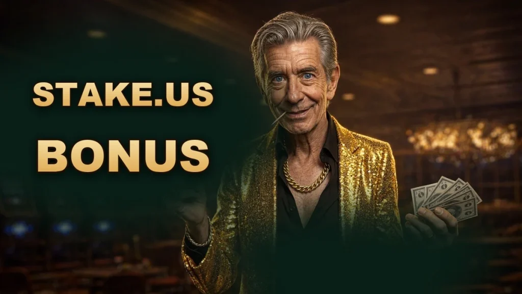 Stake.us bonus, Chip in his gold sequin blazer