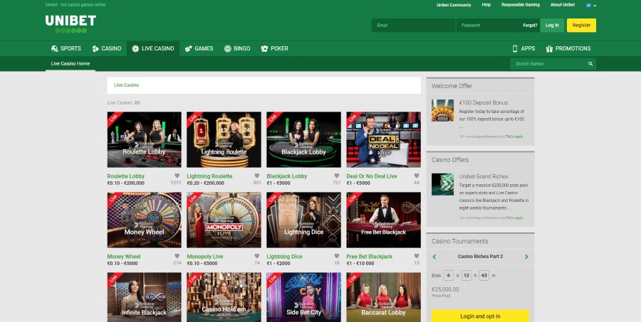 Unibet Casino games lobby