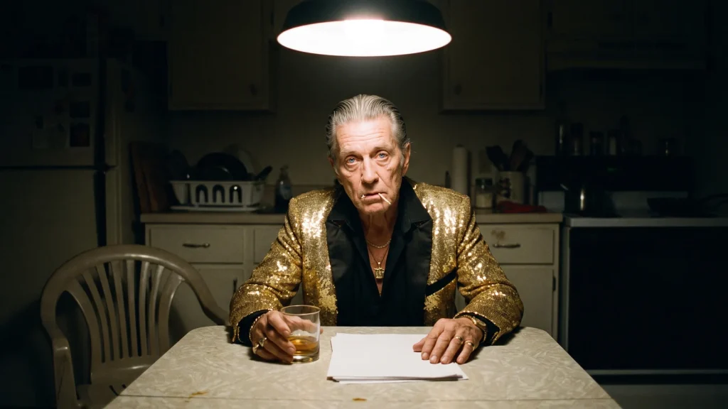 Gambling taxes explained: Chip at a kitchen table late at night with a stack of paperwork