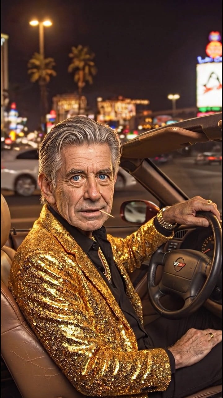 Chip cruising the Las Vegas Strip in his Corvette